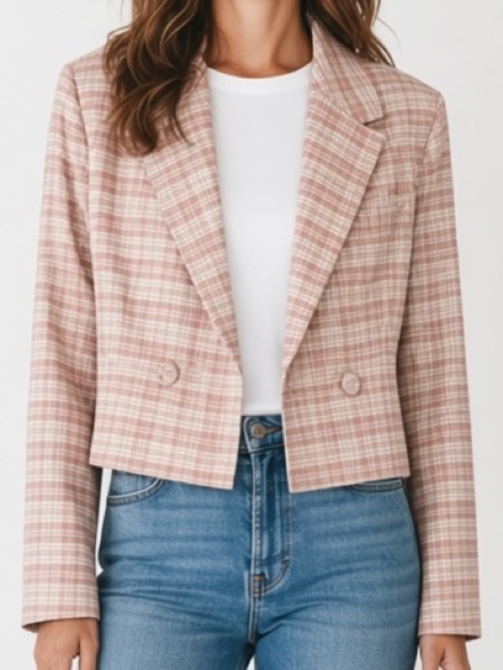 7 For All Mankind Plaid Cropped Blazer